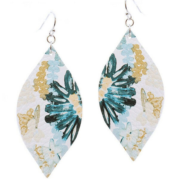 Jewelry - Faux Leather Flower Floral Ethnic Print Alloy Earr